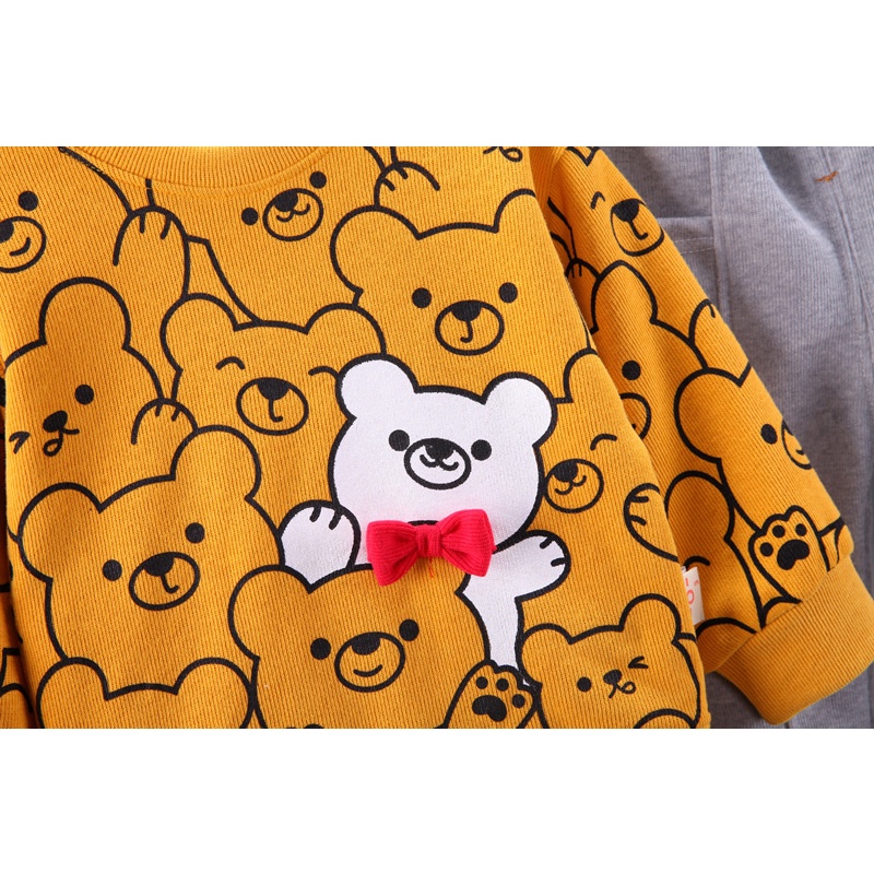 ANANAKSTORE- setelan anak laki laki motif HPBEAR GREY 0-5 Tahun baju baby impor premium anak lucu