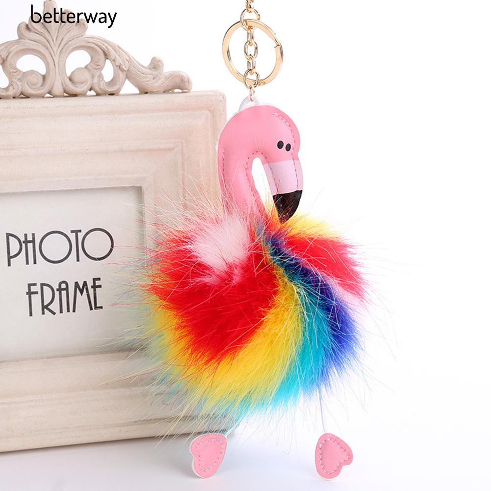 Multi Warna Bulu Flamingo Pendant Keychain Telepon Mobil Handbag