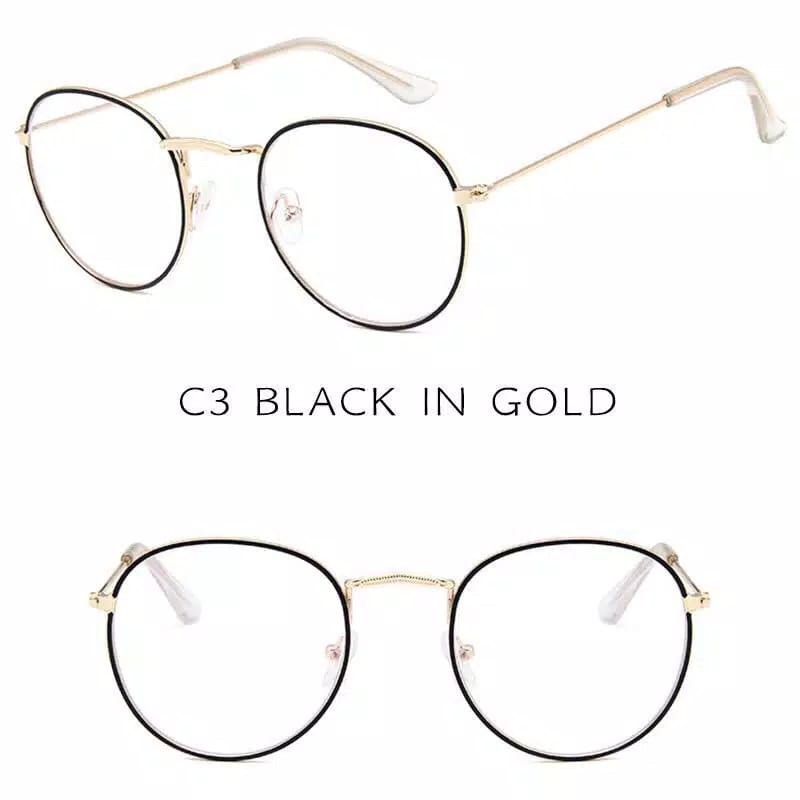 Kacamata Wanita Lensa Rangka Transparan Retro Vintage Metal Frame Eyeglasses-BLACK IN GOLD