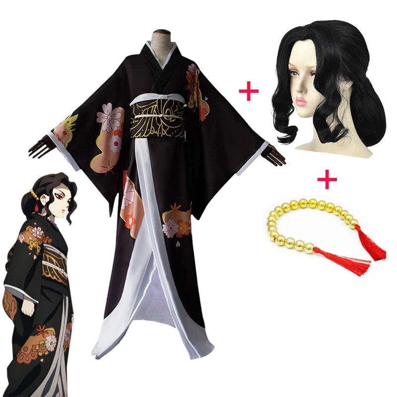 PREORDER Kostum Cosplay Setan Slayer Kimono Kibutsuji Muzan Hiasan Kepala Wig Cosplay Hantu Wanita B