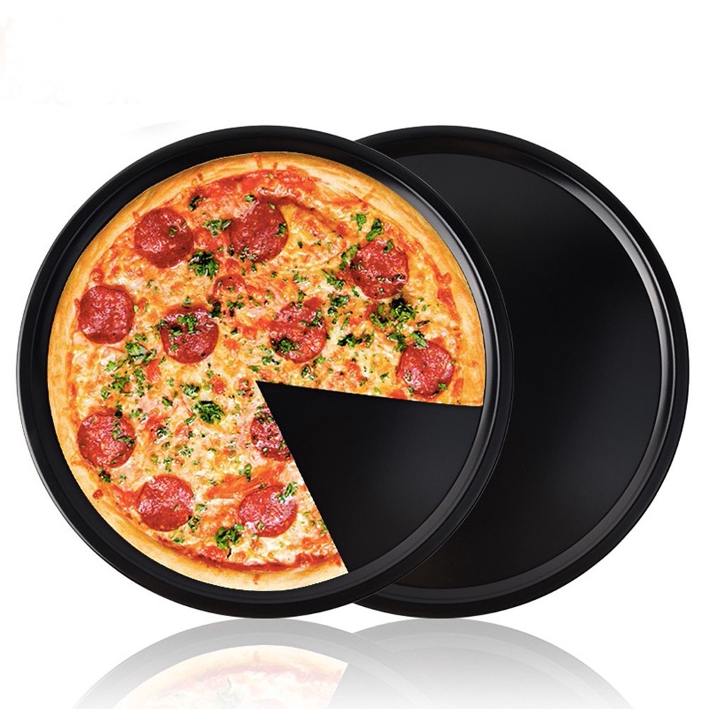 Piring Panggang Pizza Bulat Baja Karbon Cetakan Kue Non-stick