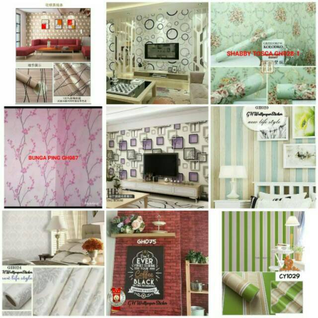 13 PILIHAN WALLPAPER CARS DAUN STIKER DINDING WALL BATU BATA MERAH PUTIH BUNGA KARAKTER HELLO KITTY