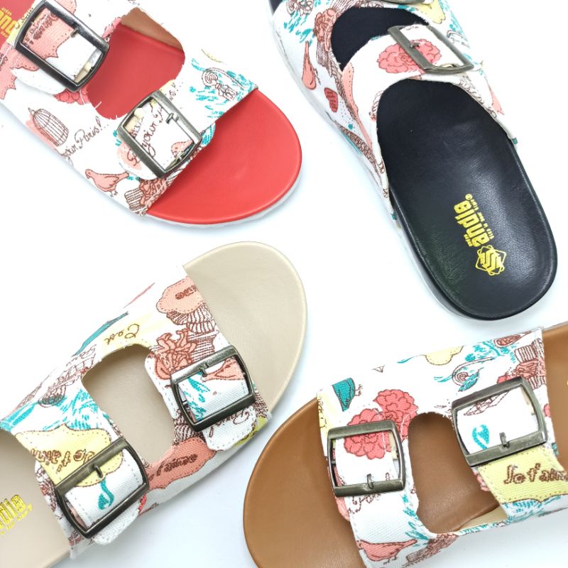 ANDIS Sandal Wanita Casual Sendal Selop Puyuh Kekinian Model Birken Ban dua Motif Andis AF02