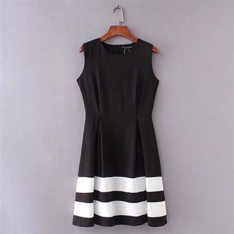 Black White Pleated Dress Import Termurah