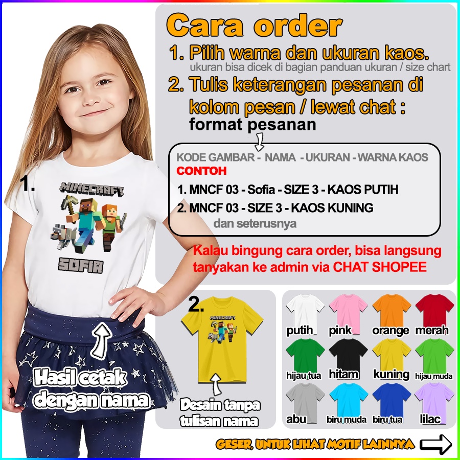 Baju Kaos ANAK DAN DEWASA MINECRAFT COUPLE (FREE NAMA)