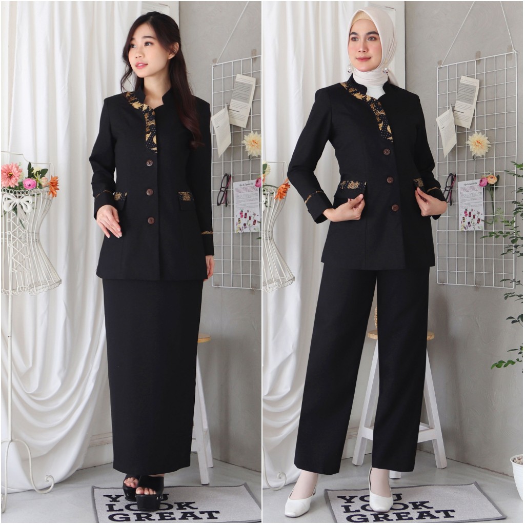 BLAZER WANITA B&amp;V LYNELLE / Seragam PNS / Baju PDH PNS Wanita / Baju Dinas Pemda Wanita / Baju Khaki PNS Wanita / Seragam ASN Wanita / Baju Guru Wanita - 7011 HITAM