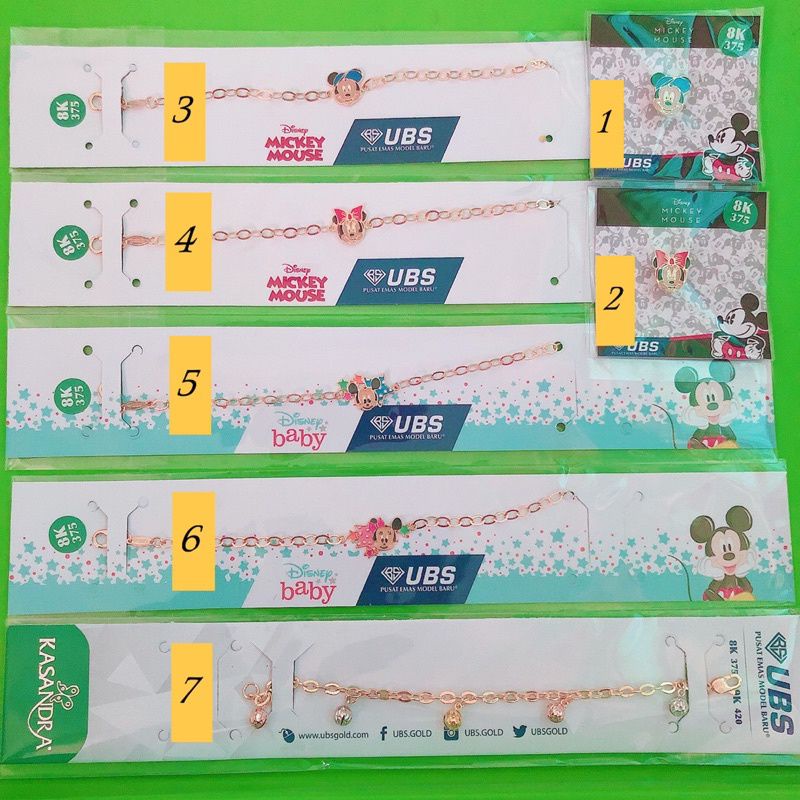 GELANG ANAK RANTAI MICKEY MOUSE  MINNIE MOUSE BOLA DIOR DISNEY UBS 375 8 K