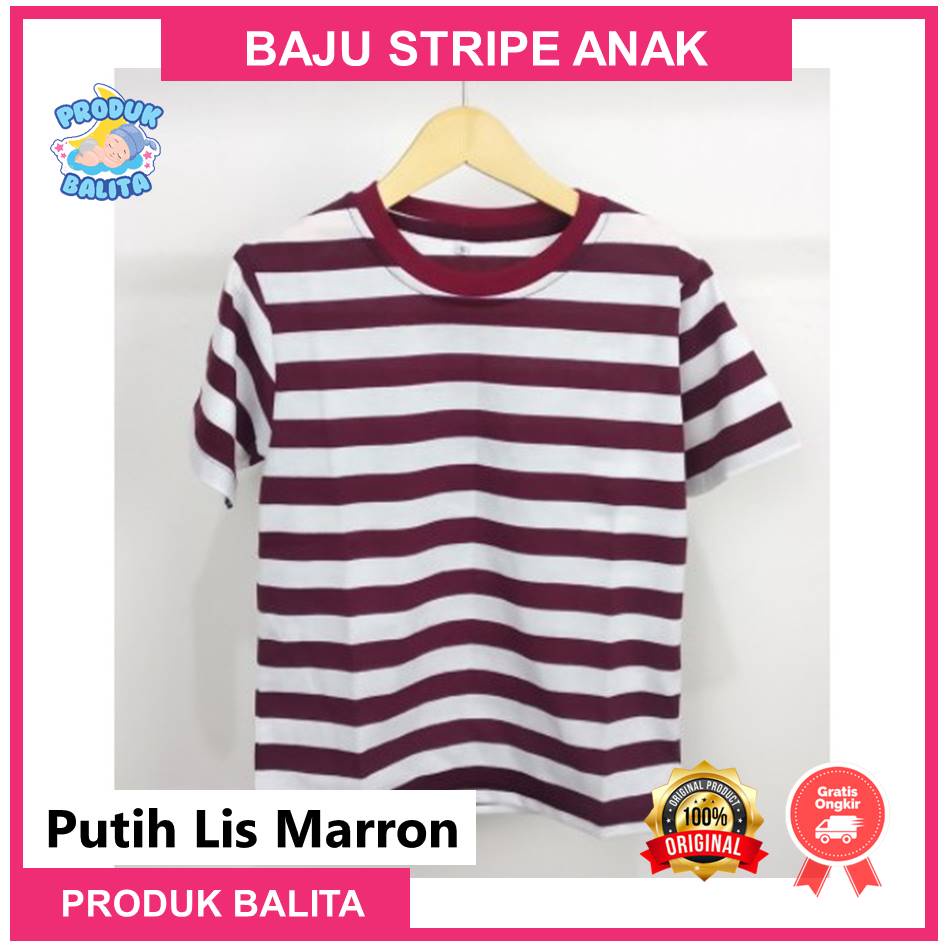 Kaos Anak Stripe  Thirts Salur Garis Garis Kaos Anak Laki-Laki Perempuan Lengan Pendek Catton Combed 30S Terlaris