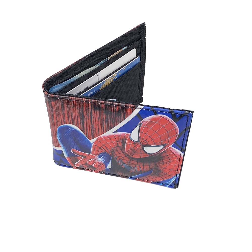 SHOPEE 6.6 SUPER SALE!! Dompet Anak Laki Laki Dompet Karakter Spiderman Dompet Kulit Pendek Lipat Dua Model Bifold Dompet Foto Dompet uang dan kartu + Bonus Box