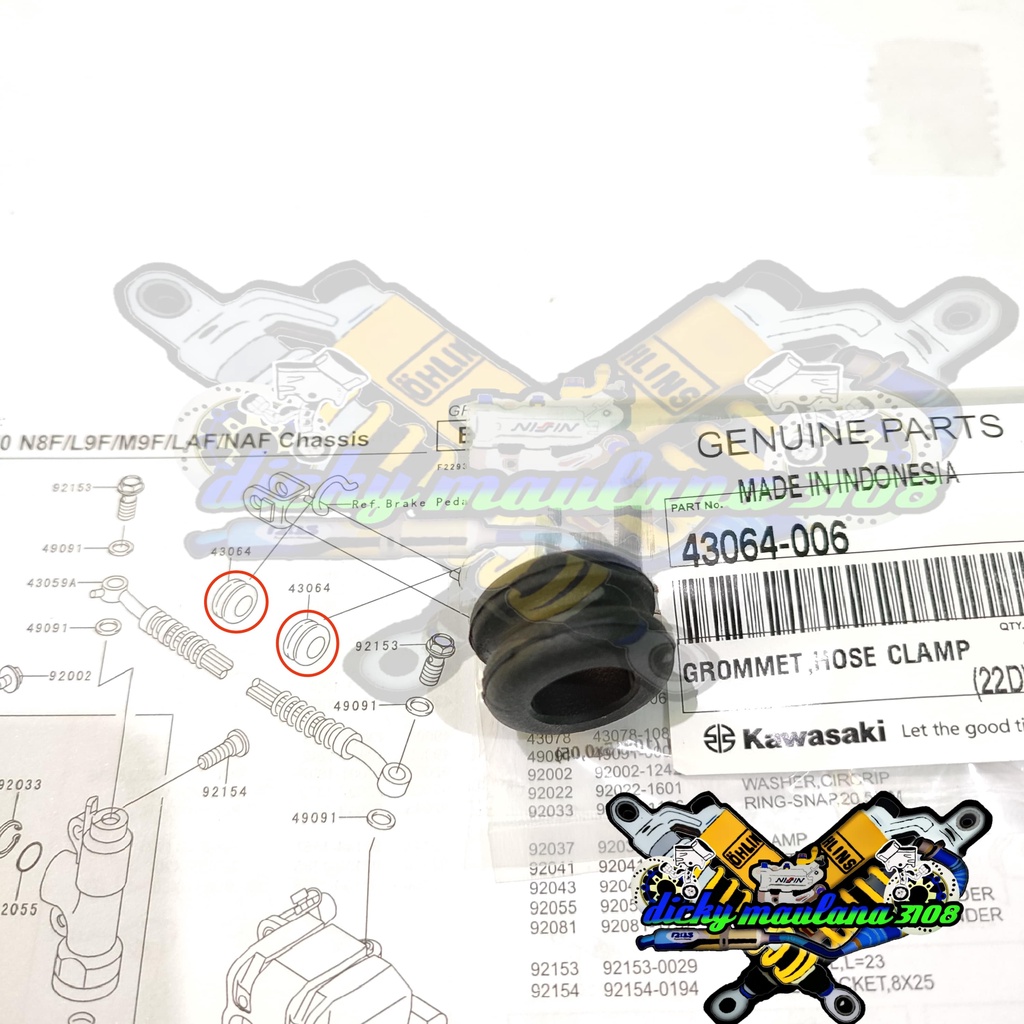 KARET BREKET DUDUKAN KLEM CLAM SELANG REM BELAKANG NINJA 150 R SS (SATUAN) original