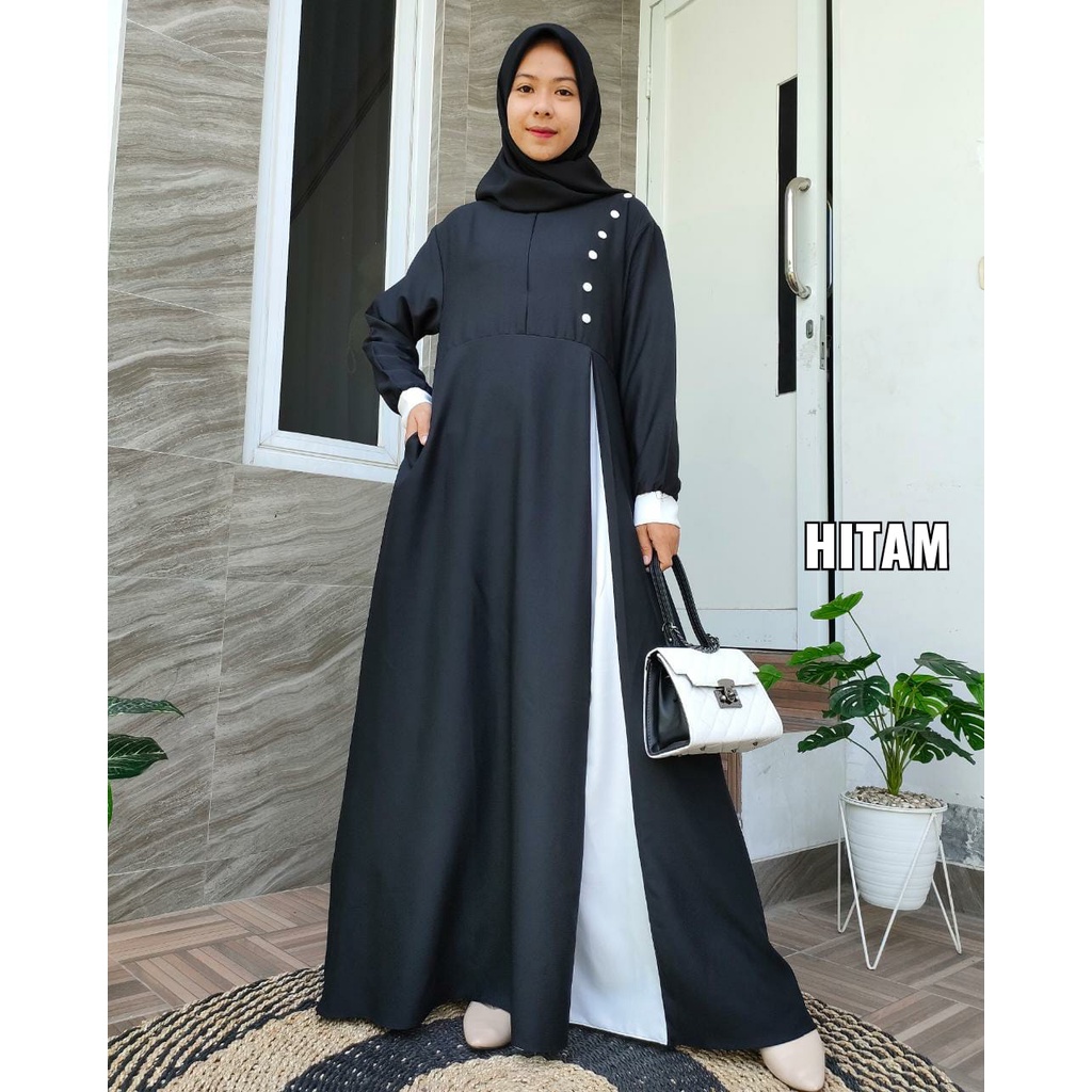 KS. Gamis Syanaz Ity Crepe / Gamis Ity Crepe Kancing / Gamis Ity Crepe Kombinasi Premium