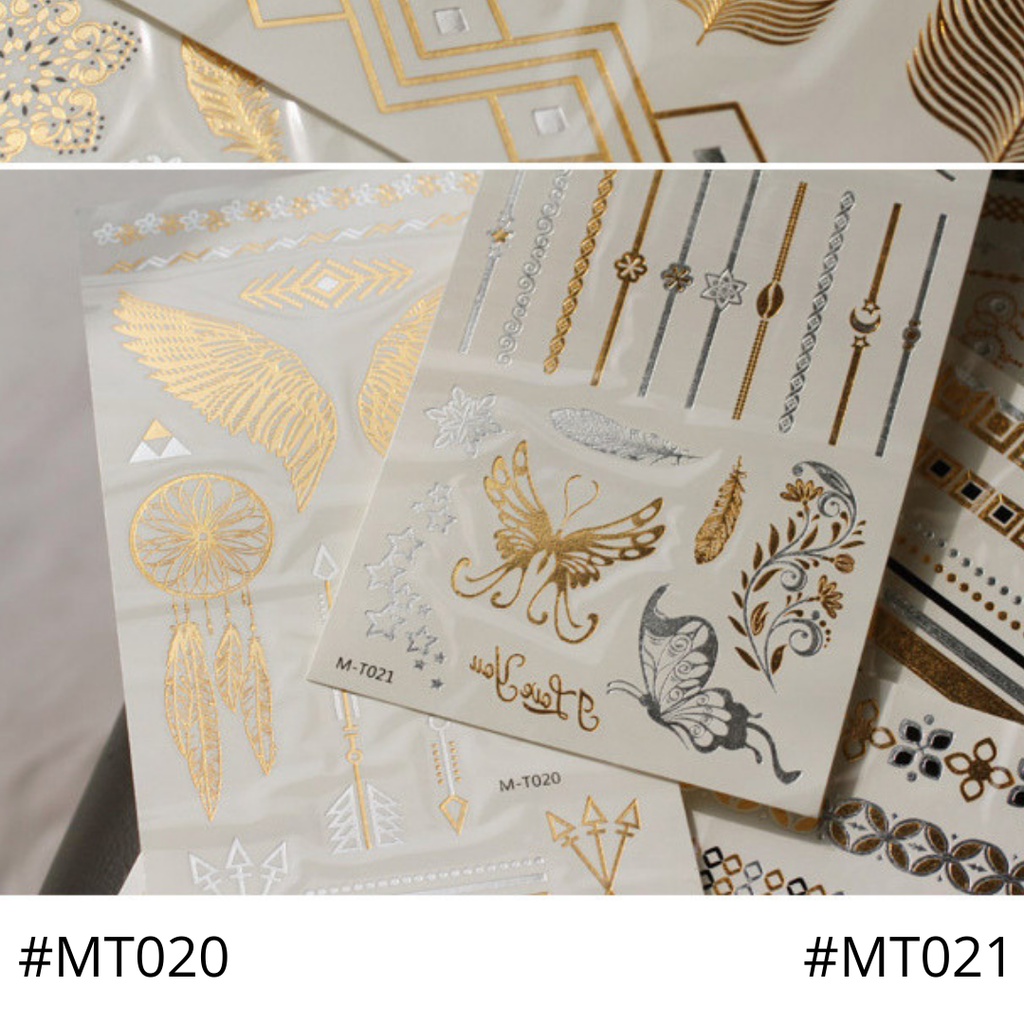 Stiker Tato Temporer | Bohemian Style | Gold &amp; Silver 10x21cm