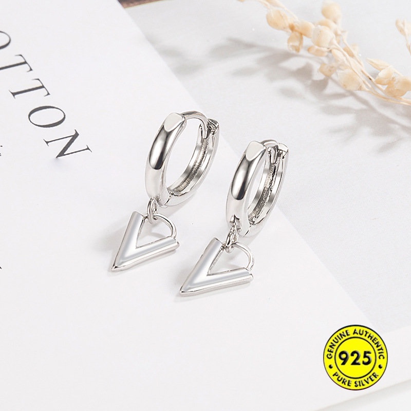 Anting Tusuk Sterling Silver 925 Desain Huruf V Untuk Wanita U1024