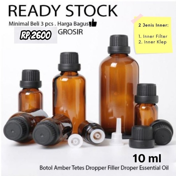 Botol Kaca Coklat Tutup Drat Putar Filter Tetes Dropper Minyak Aromaterapi Essential Oil Diffuser Ar