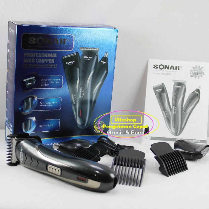 Sonar SN-5802 Alat Cukur Rambut / Clipper Trimmer Grooming Alat Potong Rambut 3 IN 1