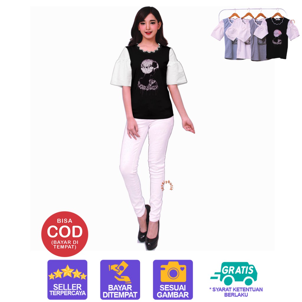 Lovelybutik Kaos Oblong Wanita Baju Distro S4nti Atasan Lengan Pendek Tumblr Tee Casual T-shirt