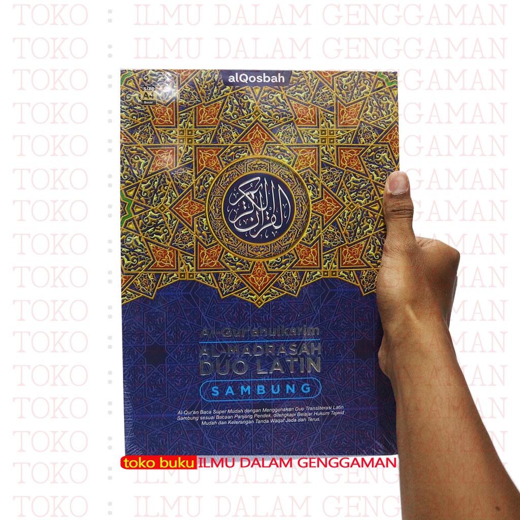 BISA CETAK NAMA - BIRU - Al Quran Duo Latin Sambung Besar Jumbo A4 Al-Madrasah Duo Latin Sambung - A