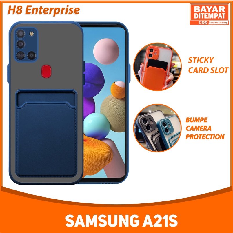 Soft Case Samsung Galaxy A21S Colored Card Slot TPU Casing Holder Simpan Kartu