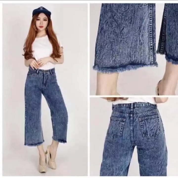 Celana Kulot Jeans Snow Highwaist Kulot Jeans Wanita Snow Black Esrocte Celana Kulot High Waist Jean