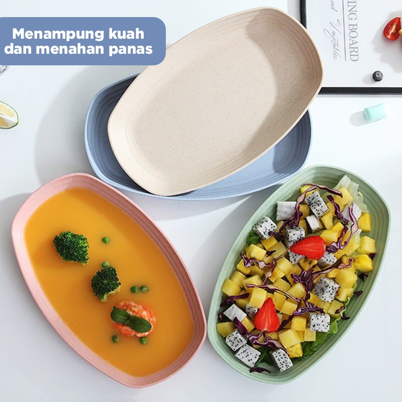 Piring Makan Jerami Oval Wheat Straw Warma Warni / Nampan Saji Lauk Kue Buah Plastik BPA Free