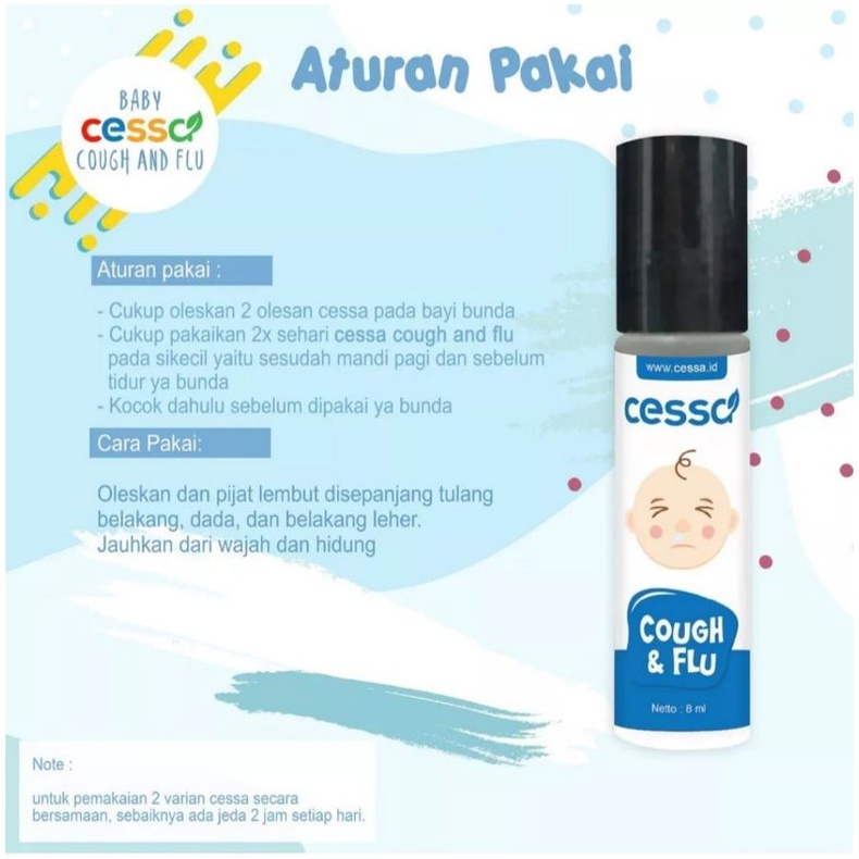 Cessa flu bayi/cessa demam panas bayi/Cough n Flu - Minyak Esensial Pereda Flu dan Batuk Bayi/ cessa flu fever drop/ cessa biru/cessa merah