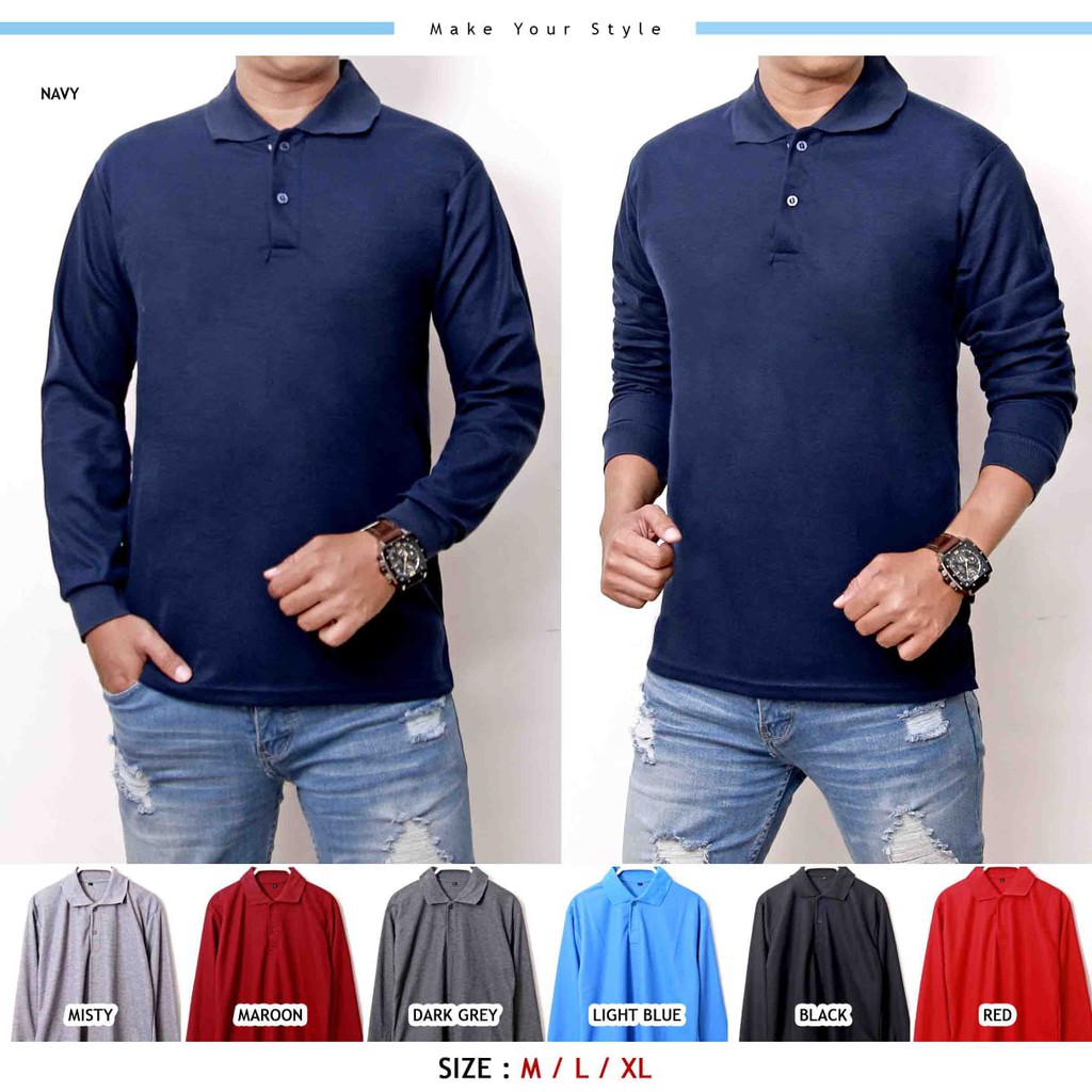 KEMEJA CASUAL KEMEJA POLO KERAH POLOS PRIA LENGAN PANJANG