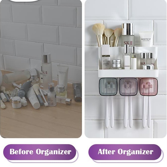 SHENAR, RAK SIKAT GIGI ORGANIZER/TOOTH BRUSH HOLDER/ALAT RAK KAMAR MANDI 2 IN 1