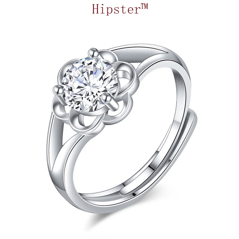 Korean Simple Temperamental Elegant Inlaid Moissanite Flower Ring