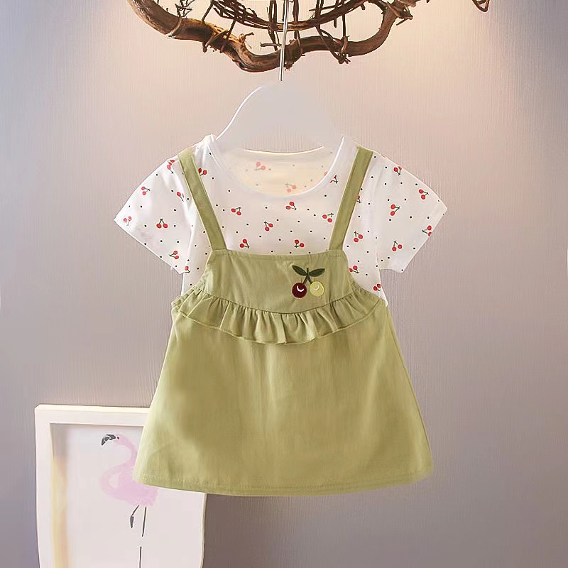 KF CAT Dres Model Jumpsuit anak perempuan motif Cherry Lucu  bahan cotton super lembut fashion high quality 100% Import-3