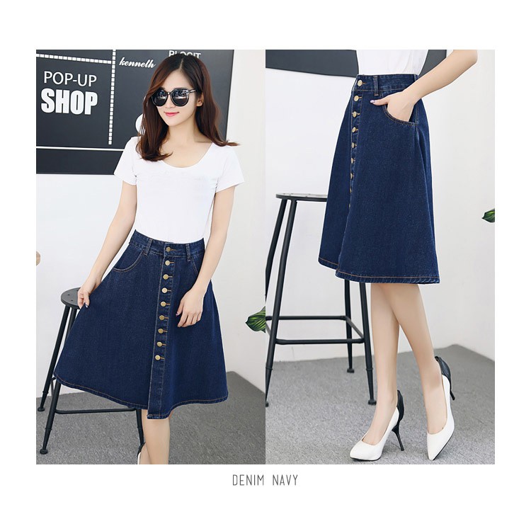 [#6072] Gloria Denim Skirt/Rok wanita kancing/Rok jeans/Rok midi denim/Rok jeans wanita/Rok Jeans Korea/Rok wanita