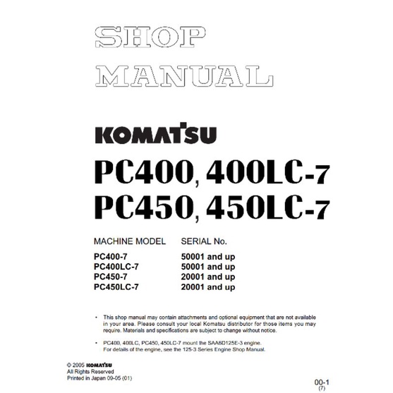 

shop manual exavator komatsu PC 400-7