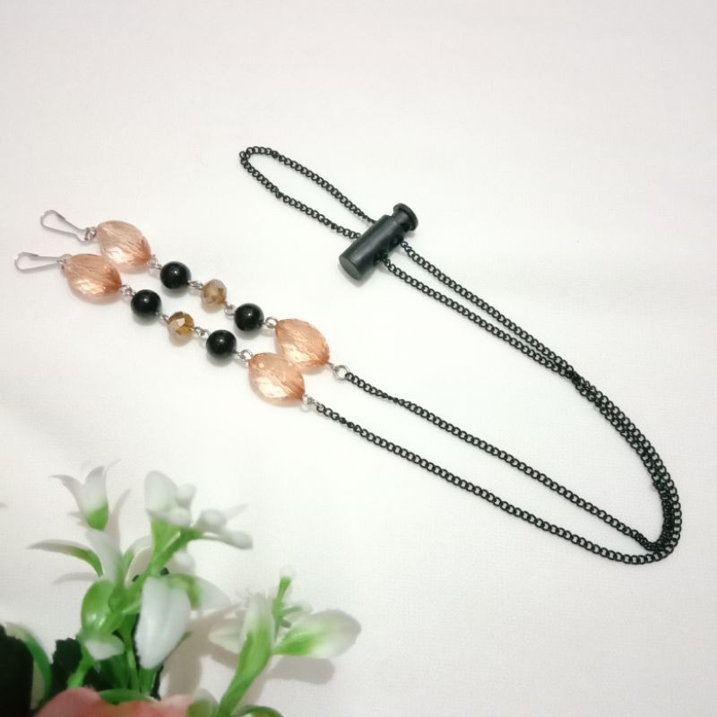 Konektor masker kalung masker 2 in 1 rantai manik BLACKBROWN