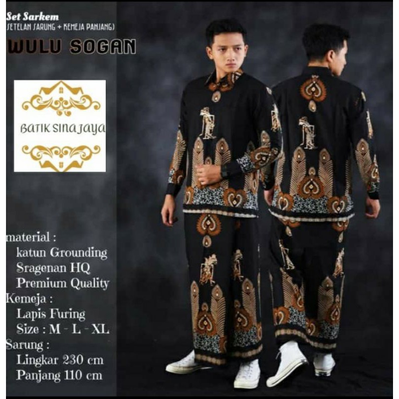 Batik Solo Pria Dewasa Sarung Setelan Baju Koko Wulu Sogan