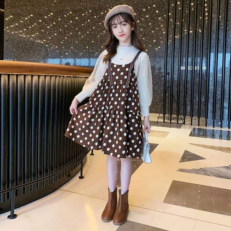 Setelan Overall Dress Anak Perempuan Polkadot