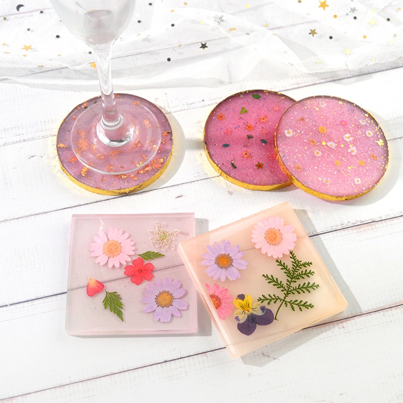 SIY  2 Pcs/Set Round and Square Coaster Crystal Epoxy Resin Mold Cup Mat Pad Silicone Mould DIY Crafts Decorations Ornaments Casting Tools