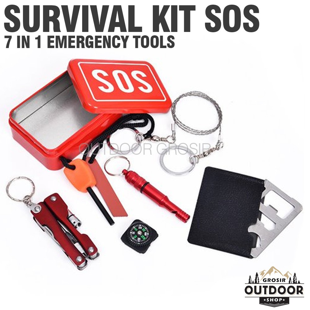 Survival Kit SOS 7 in 1 Emergency Tools Camping Outdoor - Peralatan Survival Bushcraft Multifungsi