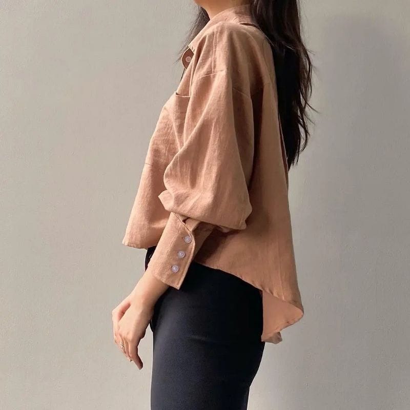 Davi Kemeja Crop -Linen Crinkcle - Kemeja Crop Wanita - Kemeja Oversize Wanita -Lengan Panjang - Atasan Wanita- Kemeja Wanita gr-3