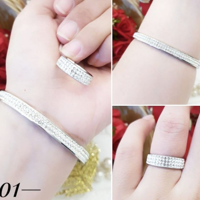 Titanium Set Perhiasan Gelang dan Cincin 446j