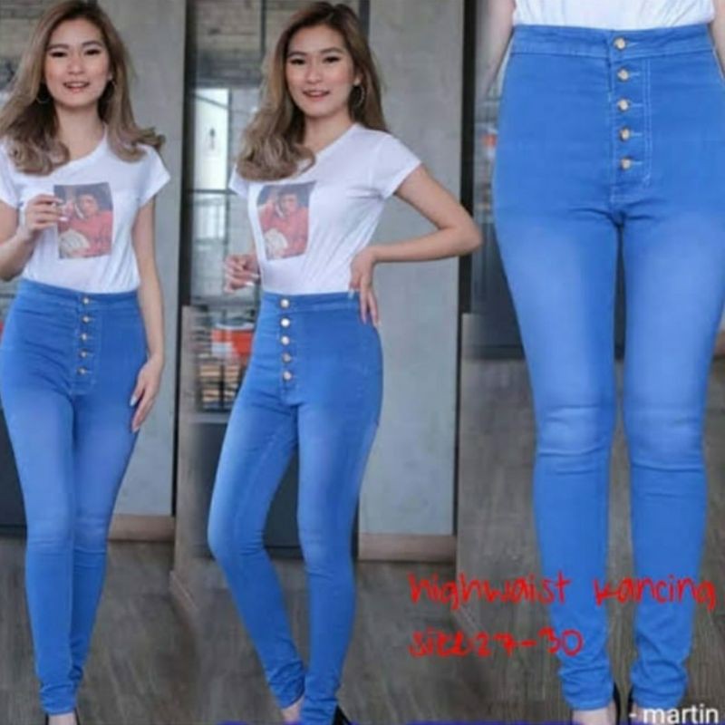 Celana jeans highwaist kancing tengah hw k5 softblue