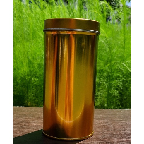 Wadah Kaleng Souvenir warna Emas - Bulat & Silinder : 7,5 x 15cm