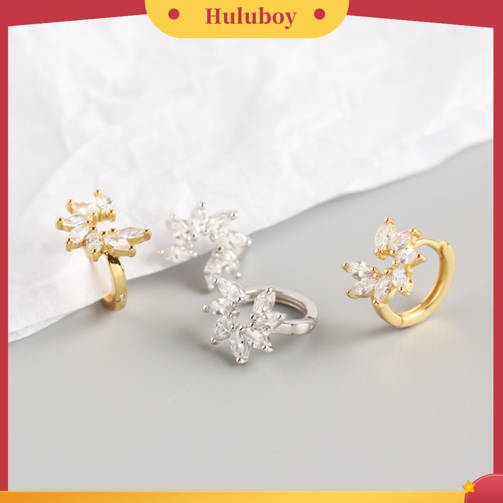 Hu Hu Hu Hu Hu Alat Bantu Pasang Kacamata♡ Anting Bulat Huggie Wanita Desain Bunga Hias Berlian Imitasi Untuk Pestahadiah