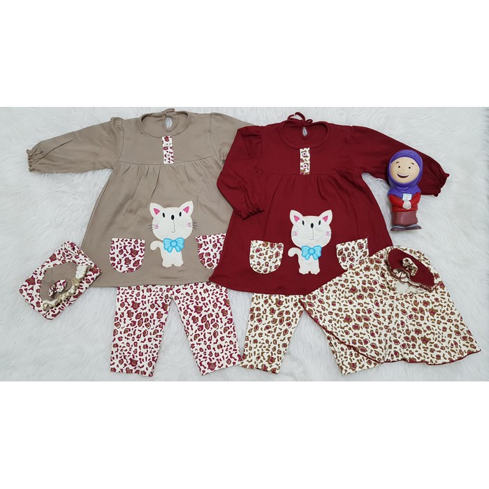Baju set muslim bayi perempuan motif cat