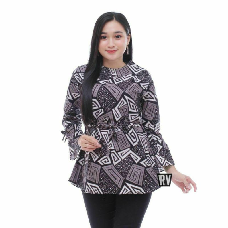tey-17 Batik Wanita ASJ SA HRB026 Kenogo Kemeja Tosca Pendek-Model 2