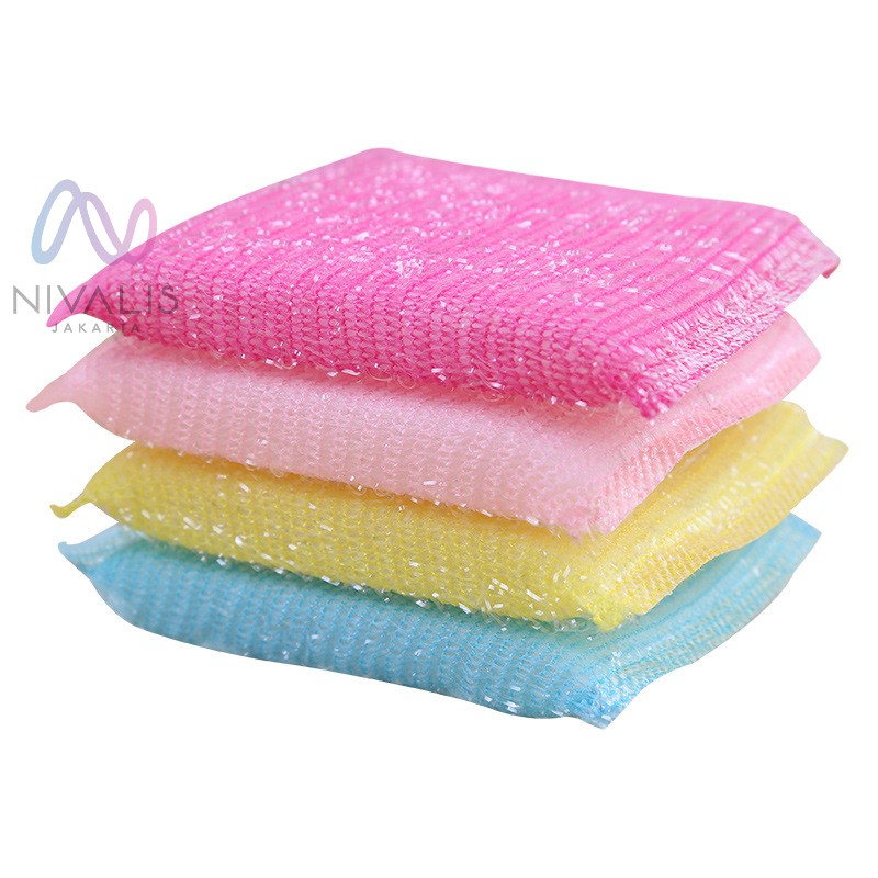 SPON BUSA CUCI PIRING PANCI SERBAGUNA SET 4 PCS WARNA CAMPUR SPONS CUCI PIRING SPONGE BUSA DAPUR