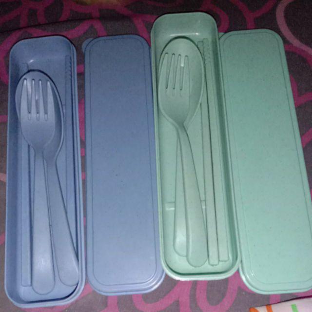 Sendok Garpu Sumpit Portable Set 3 In 1 | Alat Makan Jerami Gandum Sendok 3 In 1
