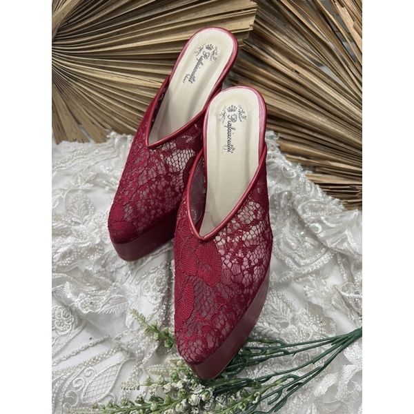 sepatu wanita johana merah marron 12cm