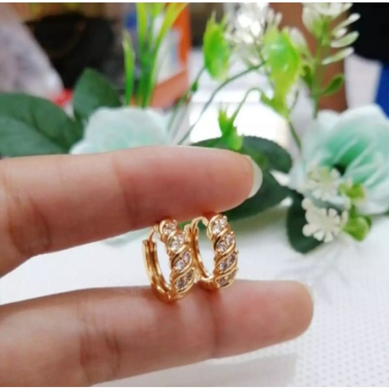 anting jepit pariasi permata rosegold fashion wanita titanium original anti luntur