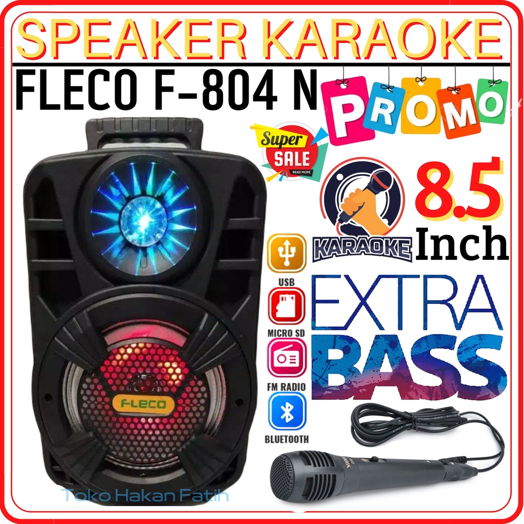 Speaker Karaoke Fleco F-804N - Speaker Bluetooth Bonus Mic FLECO 804N -Speaker Bluetooth Karaoke Fle