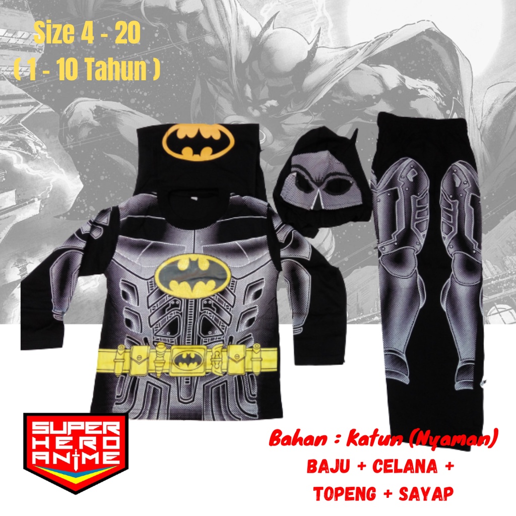 Baju Kostum Hitam Sayap Anak Setelan Panjang Superhero Karakter Cosplay Karnaval Topeng Ulang Tahun