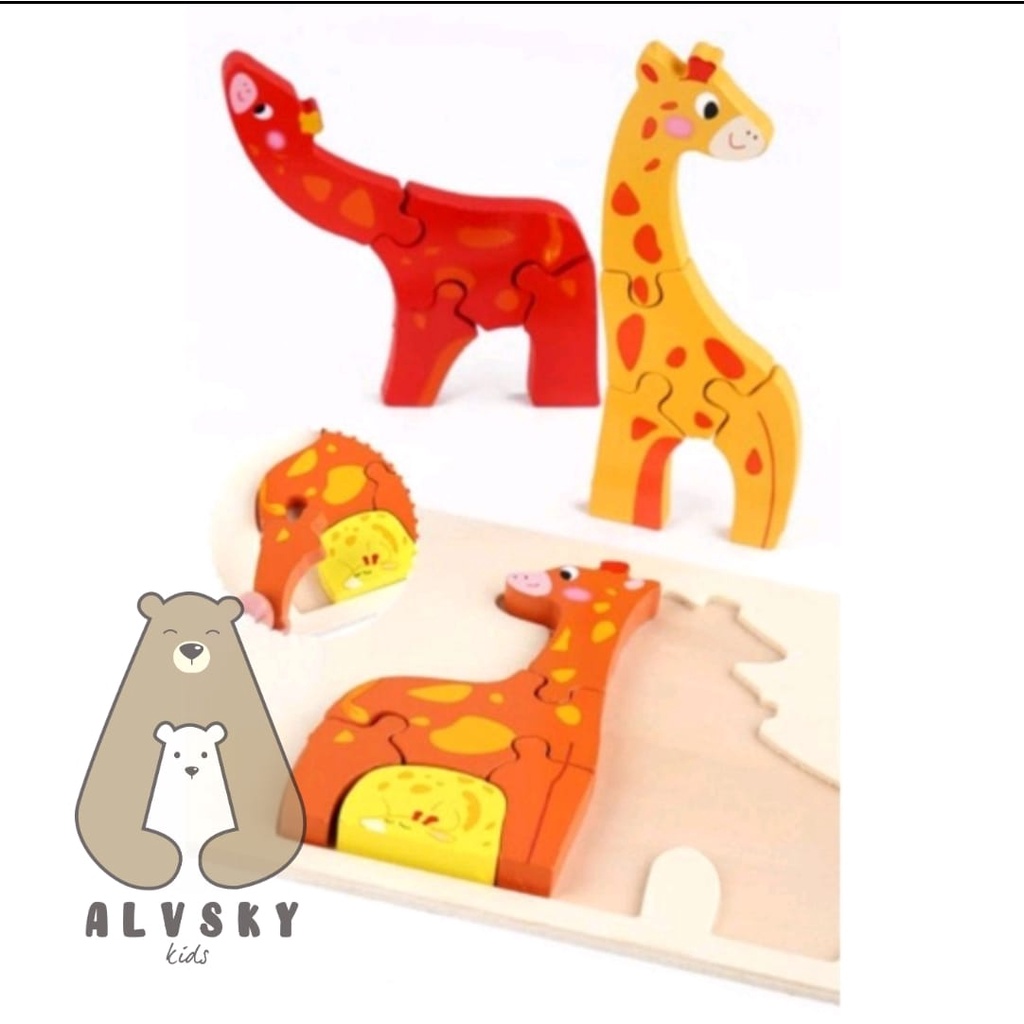 MAINAN EDUKASI PUZZLE 3D CHUNKY KAYU / WOODEN PUZZLE 3D ANIMAL